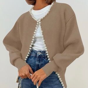 Elegant Pearl-Trimmed Cardigan